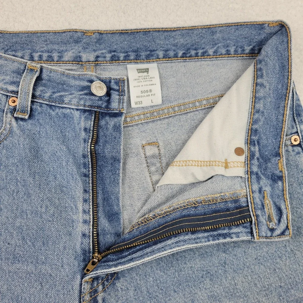 Levis 505 Shorts Mens 33 Blue Denim Regular Fit High Rise Zipper Fly Jeans - Picture 5 of 9
